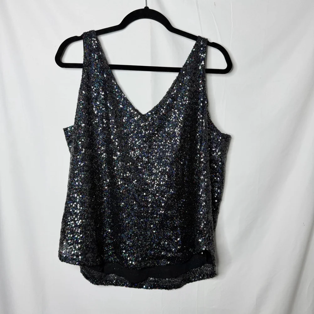 NEW with tags Women's LOFT Black Sequin V-Neck Tank Top Size L - Picture 1 of 5